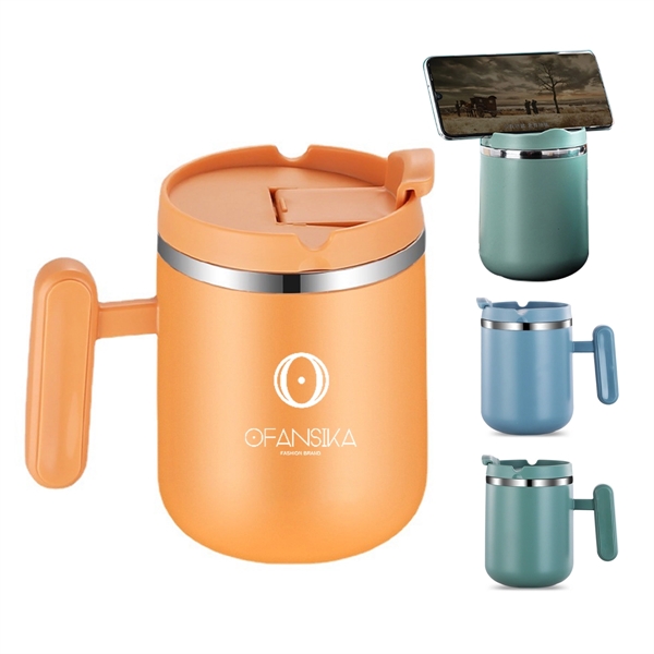 16oz Stainless Steel Mug W/ Mobile Phone Holder - 16oz Stainless Steel Mug W/ Mobile Phone Holder - Image 0 of 3