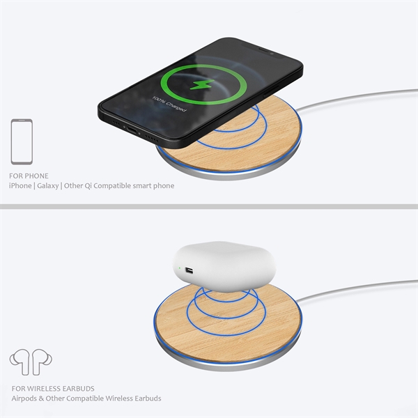 15W QI Certified Bamboo Charging Pad - 15W QI Certified Bamboo Charging Pad - Image 3 of 6