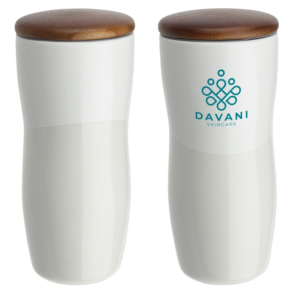 Adriano 12 oz Double-wall Ceramic Tumbler with Wood Lid - Adriano 12 oz Double-wall Ceramic Tumbler with Wood Lid - Image 2 of 2