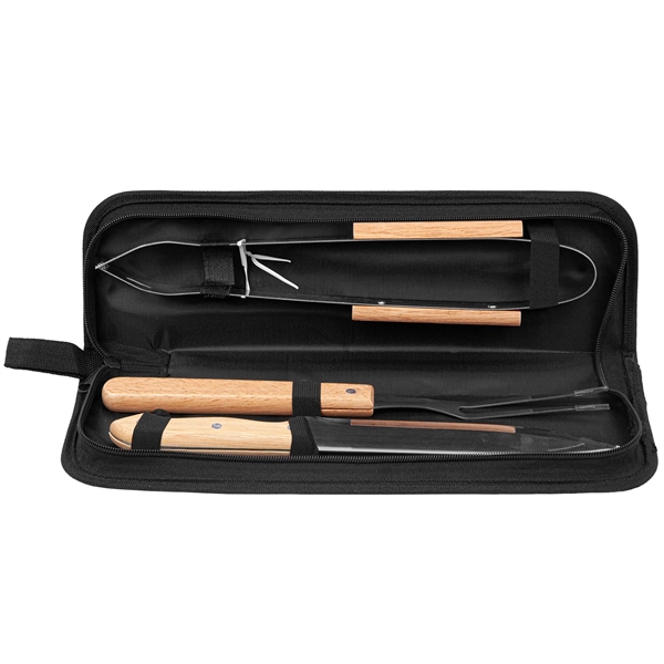 3-Piece Bamboo BBQ Grill Set with Polyester Carry Case - 3-Piece Bamboo BBQ Grill Set with Polyester Carry Case - Image 3 of 4