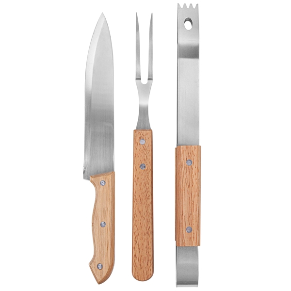 3-Piece Bamboo BBQ Grill Set with Polyester Carry Case - 3-Piece Bamboo BBQ Grill Set with Polyester Carry Case - Image 4 of 4