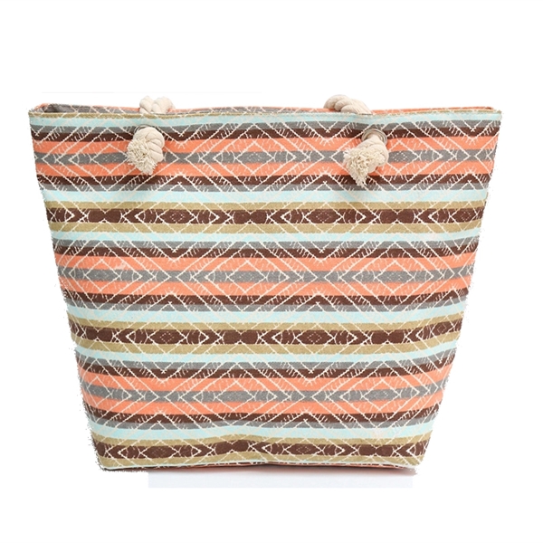 Large Striped Canvas Beach Bag With Cotton Rope Handles - Large Striped Canvas Beach Bag With Cotton Rope Handles - Image 2 of 2