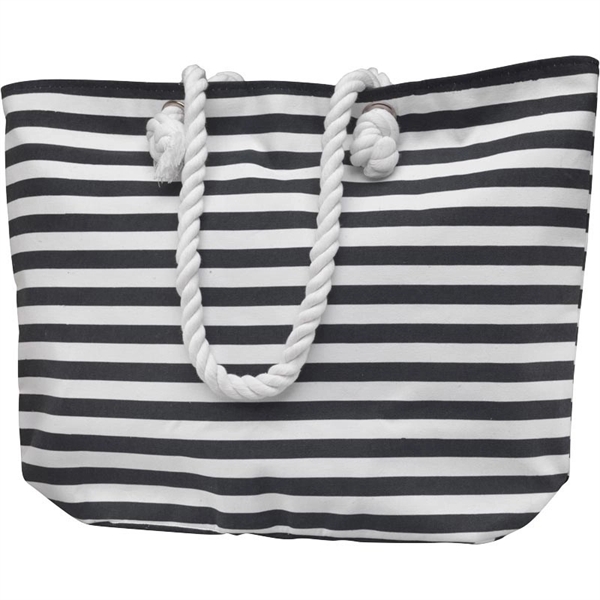 Large Striped Canvas Beach Bag With Cotton Rope Handles - Large Striped Canvas Beach Bag With Cotton Rope Handles - Image 1 of 2
