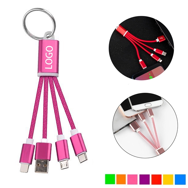 3-in-1 Nylon Charging Cable with Key Ring - 3-in-1 Nylon Charging Cable with Key Ring - Image 0 of 1