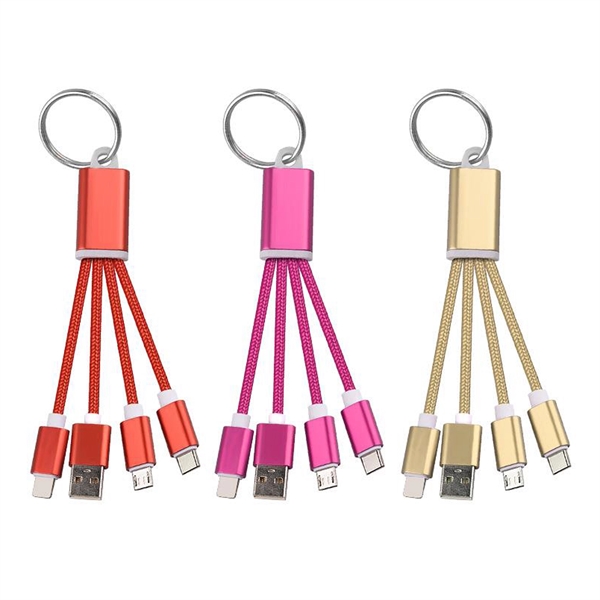 3-in-1 Nylon Charging Cable with Key Ring - 3-in-1 Nylon Charging Cable with Key Ring - Image 1 of 1