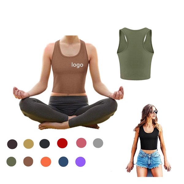 Basic Sleeveless Racerback Crop Sport Top For Women - Basic Sleeveless Racerback Crop Sport Top For Women - Image 0 of 2
