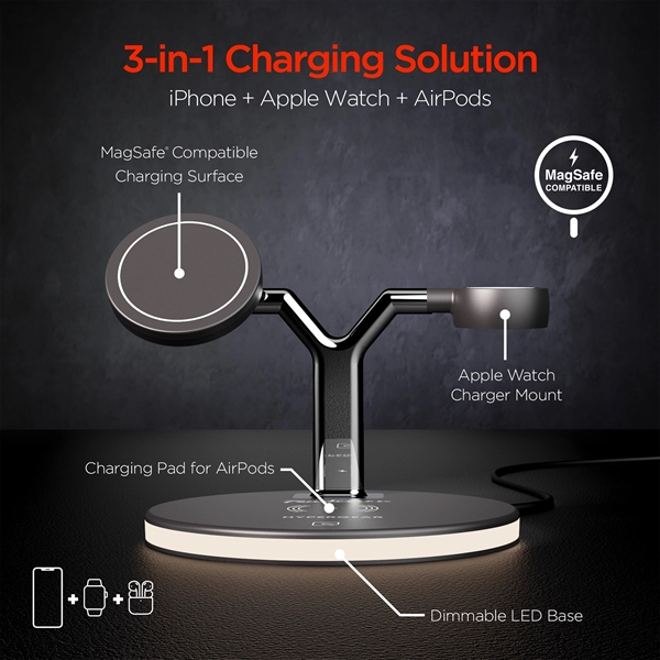 HyperGear MaxCharge 3-In-1 MagSafe Wireless Charging Stand - HyperGear MaxCharge 3-In-1 MagSafe Wireless Charging Stand - Image 2 of 9