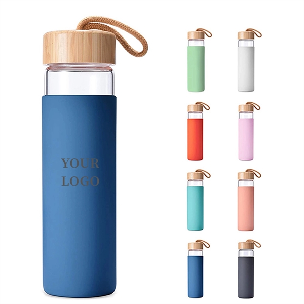 Glass Water Bottle With Bamboo Lid And Cup Cover - Glass Water Bottle With Bamboo Lid And Cup Cover - Image 0 of 3