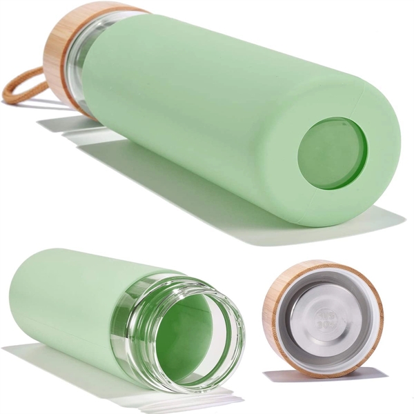 Glass Water Bottle With Bamboo Lid And Cup Cover - Glass Water Bottle With Bamboo Lid And Cup Cover - Image 1 of 3