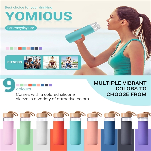 Glass Water Bottle With Bamboo Lid And Cup Cover - Glass Water Bottle With Bamboo Lid And Cup Cover - Image 2 of 3