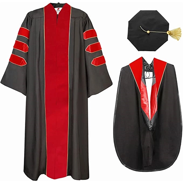Doctoral Graduation Gown, Hood and Tam 8 Sided - Doctoral Graduation Gown, Hood and Tam 8 Sided - Image 2 of 9