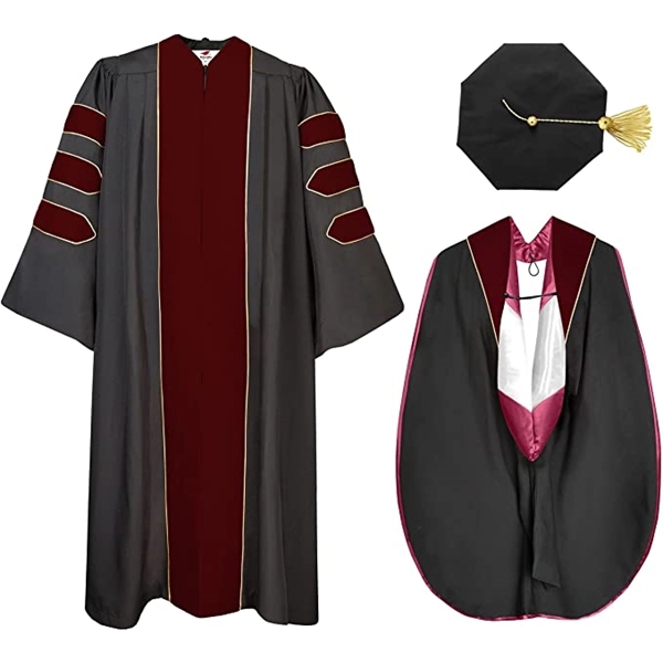 Doctoral Graduation Gown, Hood and Tam 8 Sided - Doctoral Graduation Gown, Hood and Tam 8 Sided - Image 3 of 9