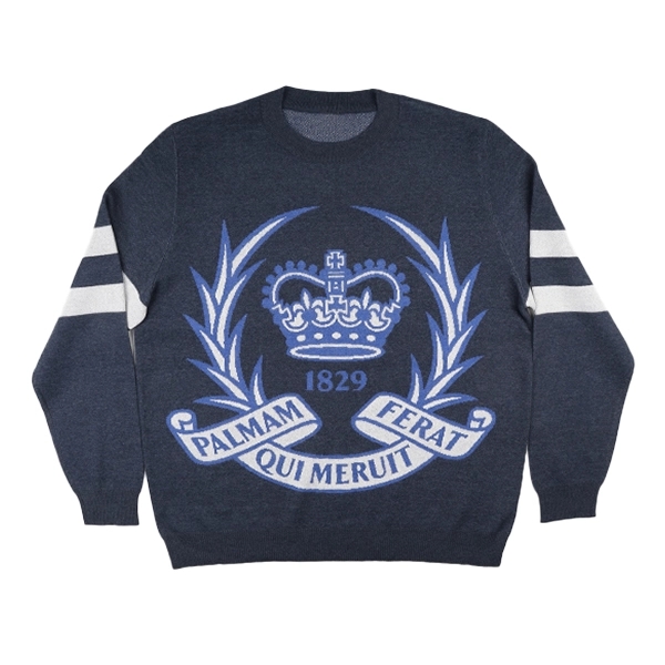 Custom Knit Cotton Blend Varsity Crewneck Sweater - Custom Knit Cotton Blend Varsity Crewneck Sweater - Image 0 of 8