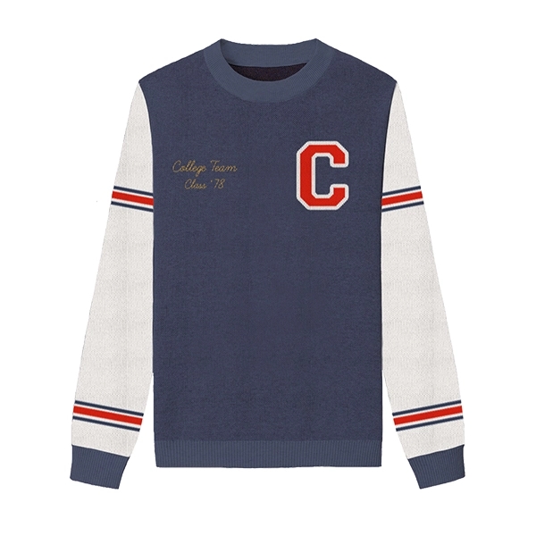 Custom Knit Cotton Blend Varsity Crewneck Sweater - Custom Knit Cotton Blend Varsity Crewneck Sweater - Image 3 of 8