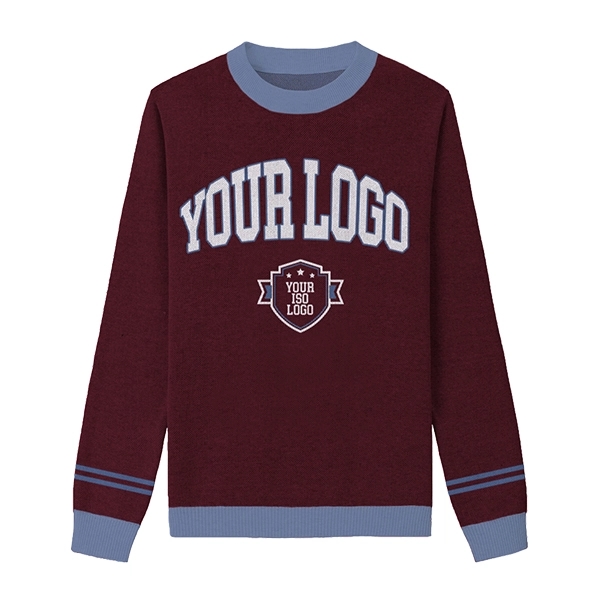 Custom Knit Cotton Blend Varsity Crewneck Sweater - Custom Knit Cotton Blend Varsity Crewneck Sweater - Image 7 of 8