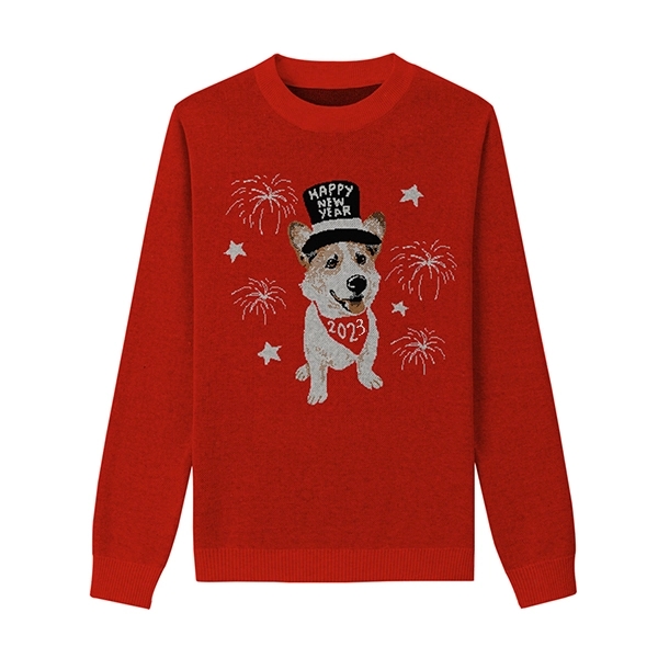 Custom Knit Cotton Blend Holiday Crewneck Sweater - Custom Knit Cotton Blend Holiday Crewneck Sweater - Image 7 of 8