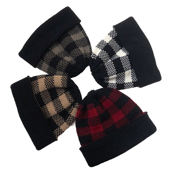 Lady Leopard Print Ponytail Knit Beanie Hat - Lady Leopard Print Ponytail Knit Beanie Hat - Image 8 of 8