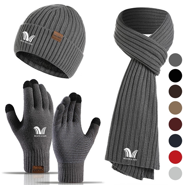 Winter Beanie Hat + Scarf + Touch Screen Gloves Set - Winter Beanie Hat + Scarf + Touch Screen Gloves Set - Image 0 of 7