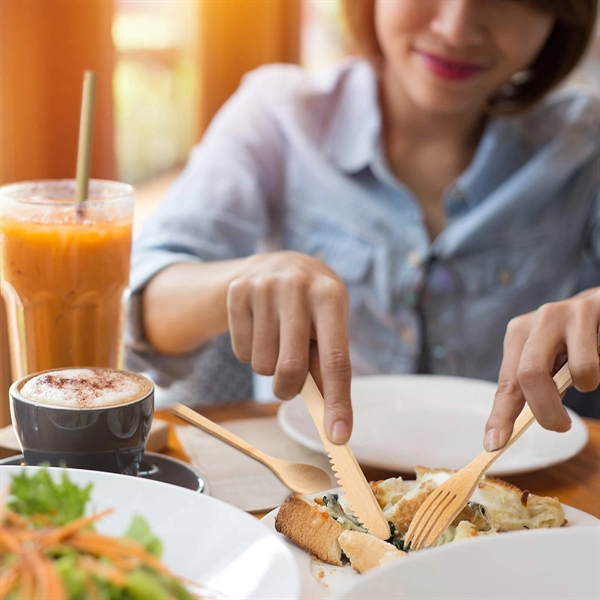 Flatware Cutlery Bamboo Set Outdoor Utensils Tableware - Flatware Cutlery Bamboo Set Outdoor Utensils Tableware - Image 3 of 4