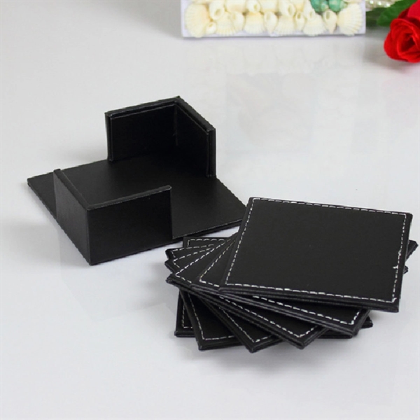6 Pieces Leather Drink Coaster Set - 6 Pieces Leather Drink Coaster Set - Image 2 of 4
