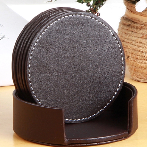 6 Pieces Leather Drink Coaster Set - 6 Pieces Leather Drink Coaster Set - Image 3 of 4
