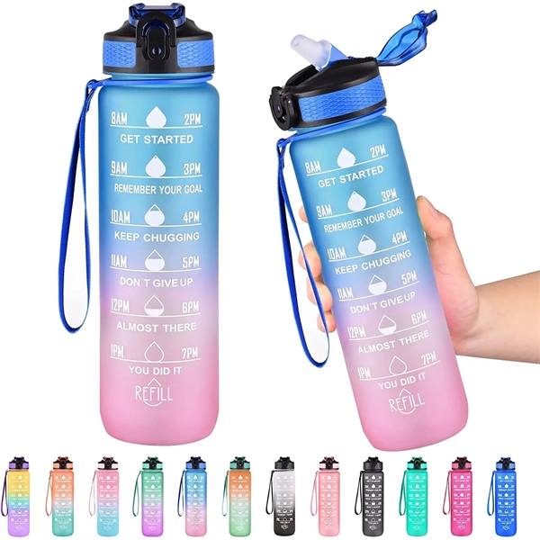 32oz Motivational Water Bottle with Time Marker and straw - 32oz Motivational Water Bottle with Time Marker and straw - Image 0 of 21