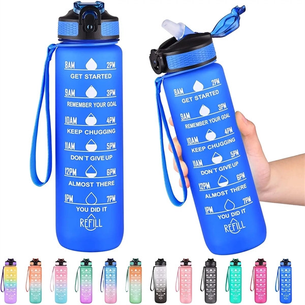 32oz Motivational Water Bottle with Time Marker and straw - 32oz Motivational Water Bottle with Time Marker and straw - Image 14 of 21