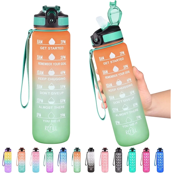 32oz Motivational Water Bottle with Time Marker and straw - 32oz Motivational Water Bottle with Time Marker and straw - Image 15 of 21