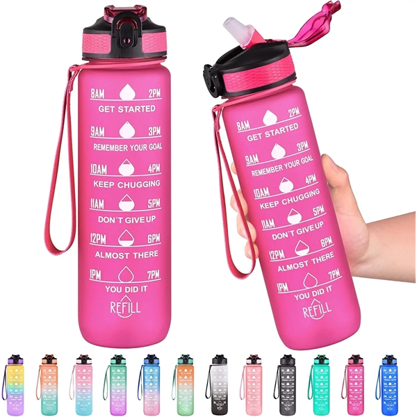 32oz Motivational Water Bottle with Time Marker and straw - 32oz Motivational Water Bottle with Time Marker and straw - Image 16 of 21