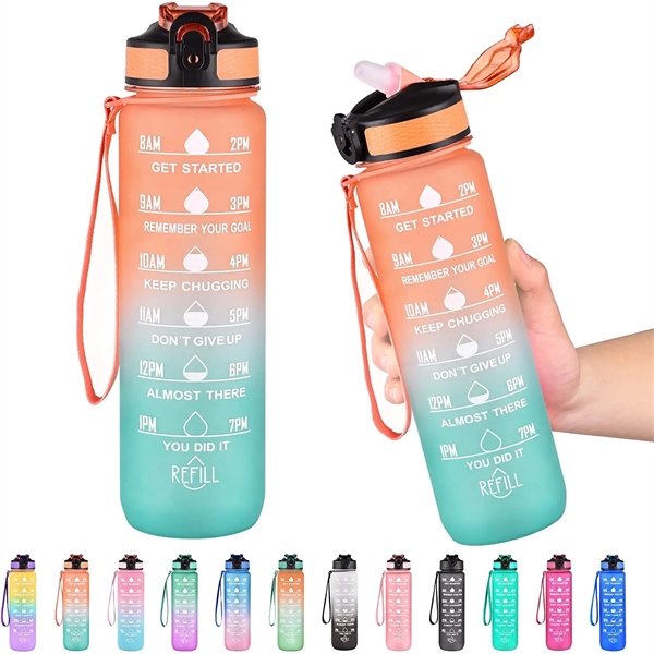 32oz Motivational Water Bottle with Time Marker and straw - 32oz Motivational Water Bottle with Time Marker and straw - Image 17 of 21