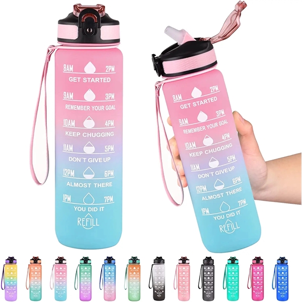 32oz Motivational Water Bottle with Time Marker and straw - 32oz Motivational Water Bottle with Time Marker and straw - Image 18 of 21