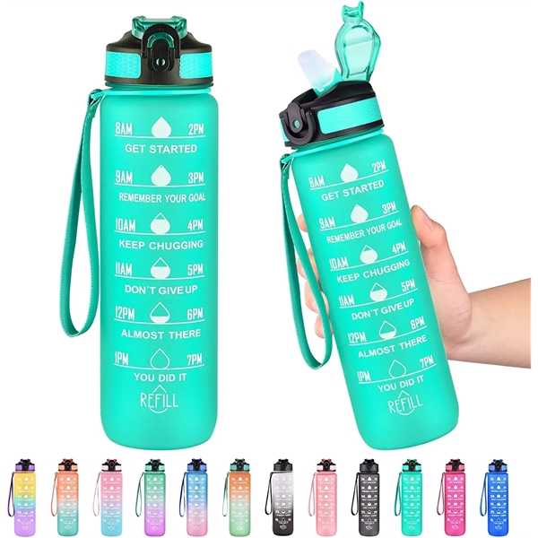 32oz Motivational Water Bottle with Time Marker and straw - 32oz Motivational Water Bottle with Time Marker and straw - Image 19 of 21