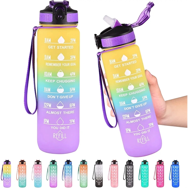 32oz Motivational Water Bottle with Time Marker and straw - 32oz Motivational Water Bottle with Time Marker and straw - Image 20 of 21