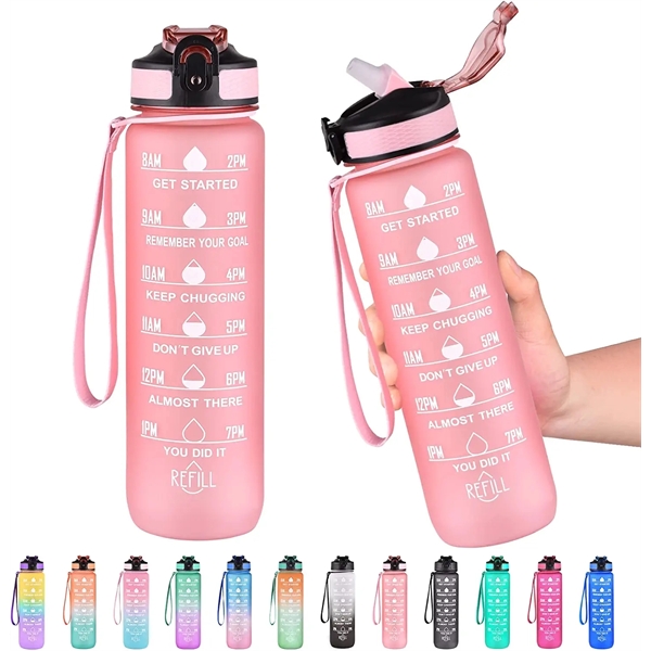 32oz Motivational Water Bottle with Time Marker and straw - 32oz Motivational Water Bottle with Time Marker and straw - Image 21 of 21