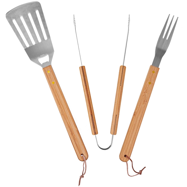 3-Piece BBQ Grill Utensil Set with Bamboo Case - 3-Piece BBQ Grill Utensil Set with Bamboo Case - Image 7 of 7