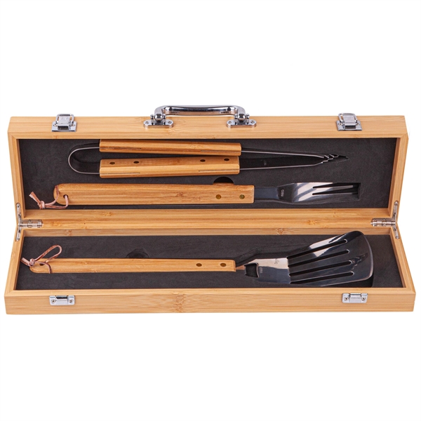 3-Piece BBQ Grill Utensil Set with Bamboo Case - 3-Piece BBQ Grill Utensil Set with Bamboo Case - Image 2 of 7