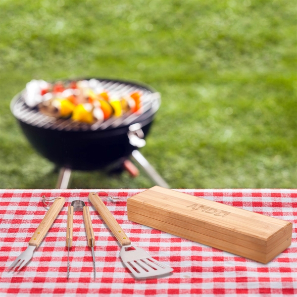 3-Piece BBQ Grill Utensil Set with Bamboo Case - 3-Piece BBQ Grill Utensil Set with Bamboo Case - Image 6 of 7