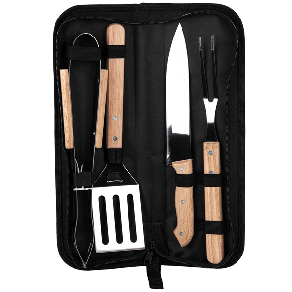 4-Piece Bamboo BBQ Grill Set with Polyester Carry Case - 4-Piece Bamboo BBQ Grill Set with Polyester Carry Case - Image 2 of 4