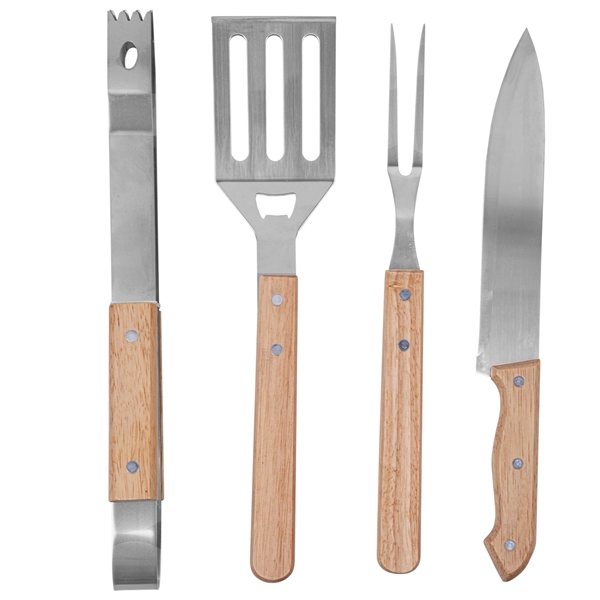 4-Piece Bamboo BBQ Grill Set with Polyester Carry Case - 4-Piece Bamboo BBQ Grill Set with Polyester Carry Case - Image 4 of 4