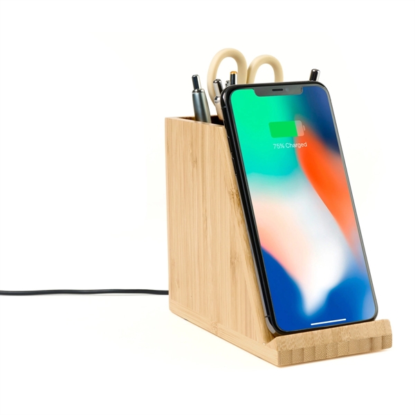 Auden Bamboo Wireless Charging Pencil Cup - Auden Bamboo Wireless Charging Pencil Cup - Image 1 of 5