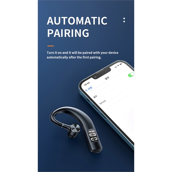 Unilateral ear-hanging BT headphone w/ Digital display - Unilateral ear-hanging BT headphone w/ Digital display - Image 3 of 7
