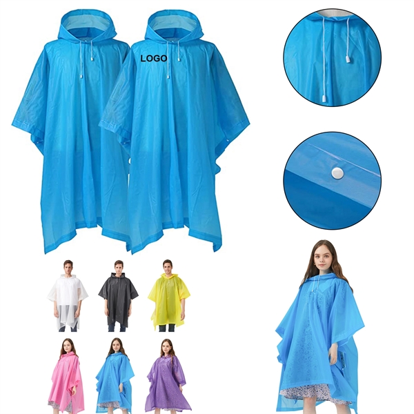 Adults Reusable Rain Ponchos with Drawstring Hood - Adults Reusable Rain Ponchos with Drawstring Hood - Image 0 of 1