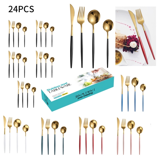 24 Pieces Multicolor Stainless Steel Cutlery Set - 24 Pieces Multicolor Stainless Steel Cutlery Set - Image 0 of 8