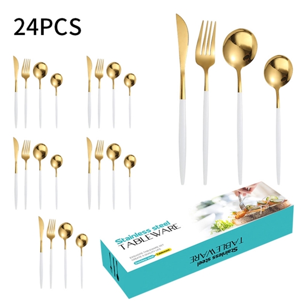 24 Pieces Multicolor Stainless Steel Cutlery Set - 24 Pieces Multicolor Stainless Steel Cutlery Set - Image 1 of 8