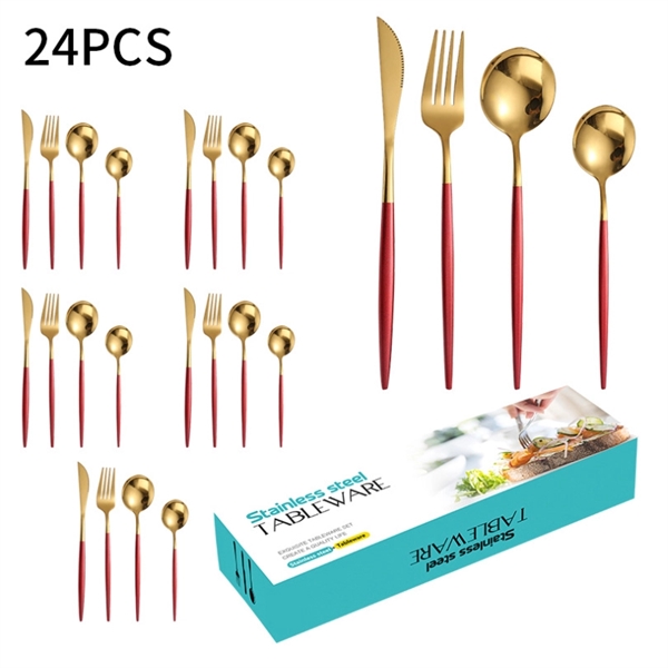 24 Pieces Multicolor Stainless Steel Cutlery Set - 24 Pieces Multicolor Stainless Steel Cutlery Set - Image 2 of 8