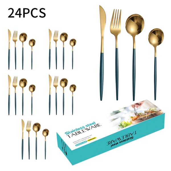 24 Pieces Multicolor Stainless Steel Cutlery Set - 24 Pieces Multicolor Stainless Steel Cutlery Set - Image 3 of 8