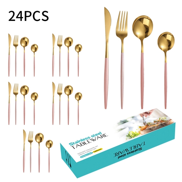 24 Pieces Multicolor Stainless Steel Cutlery Set - 24 Pieces Multicolor Stainless Steel Cutlery Set - Image 4 of 8