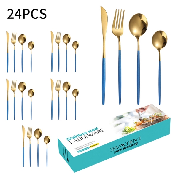 24 Pieces Multicolor Stainless Steel Cutlery Set - 24 Pieces Multicolor Stainless Steel Cutlery Set - Image 6 of 8