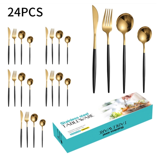24 Pieces Multicolor Stainless Steel Cutlery Set - 24 Pieces Multicolor Stainless Steel Cutlery Set - Image 7 of 8
