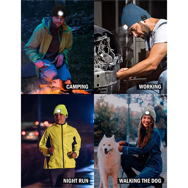 LED Headlamp Beanies with Headphones - LED Headlamp Beanies with Headphones - Image 1 of 1